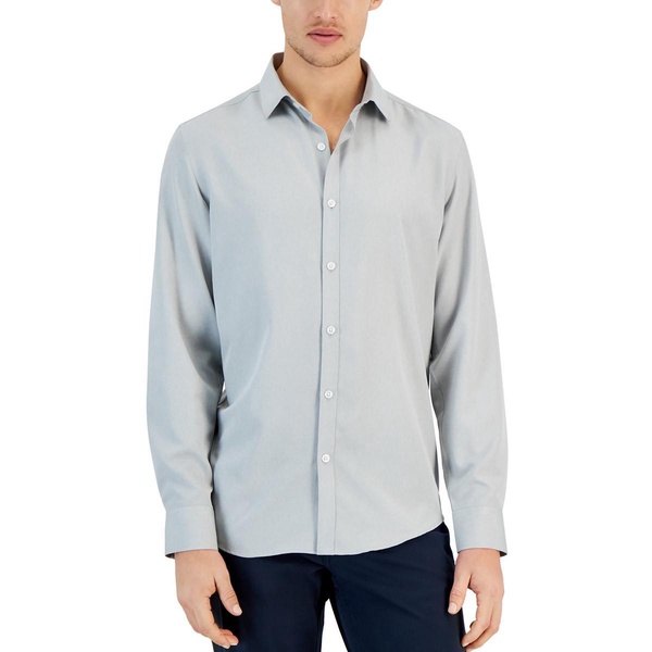 mens solid polyester button-down shirt