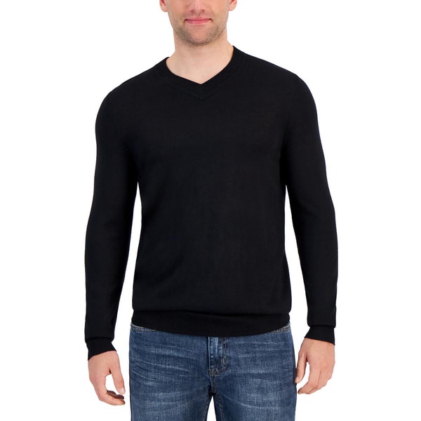 mens ribbed trim  extra fine merino wool v-neck sweater