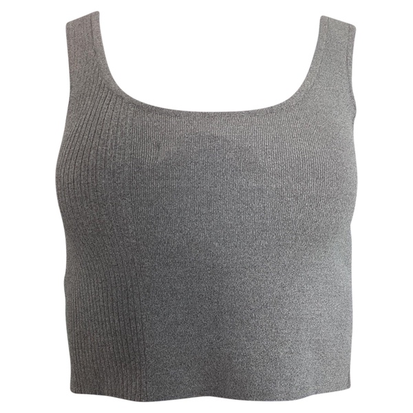 back cutout sleeveless crop top in grey rayon