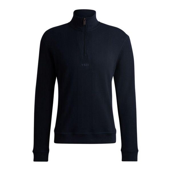 zip-neck sweater in a waffle-structured cotton