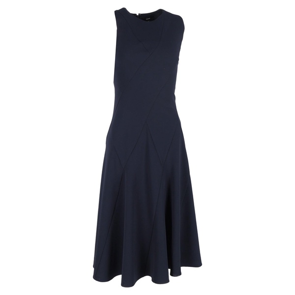 curved seam midi sleeveless dress in navy blue polyester