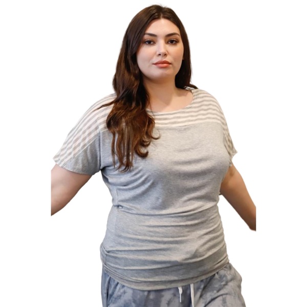 plus stripe short sleeve top