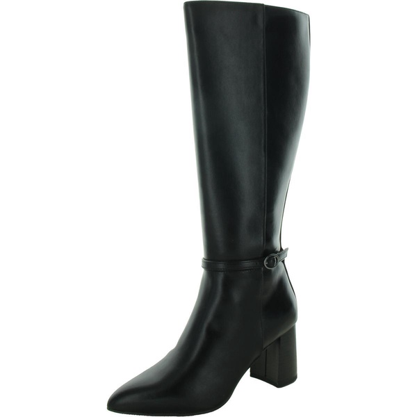 womens block heel faux leather knee-high boots