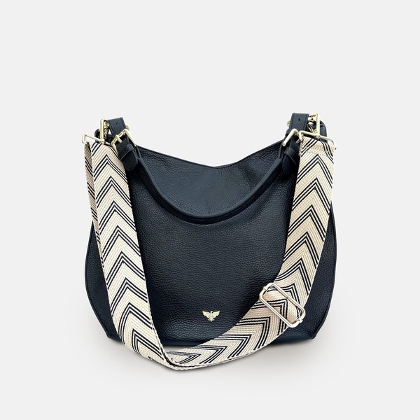 the harriet black leather bag with black arrow strap