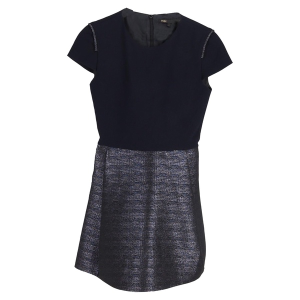 mini two-tone short sleeve dress in navy blue and silver polyester