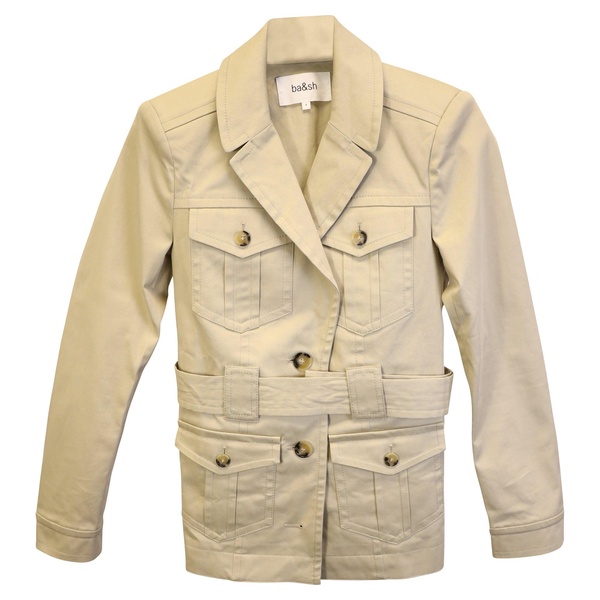 belted jacket in beige cotton