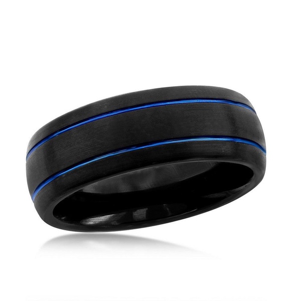 black and blue double stripe tungsten ring