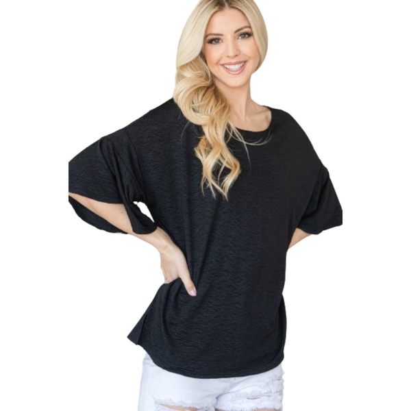 flared sleeve basic shortsleeve top