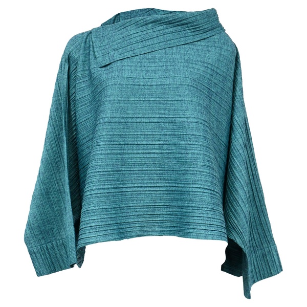 pleats please poncho top in turquoise polyester