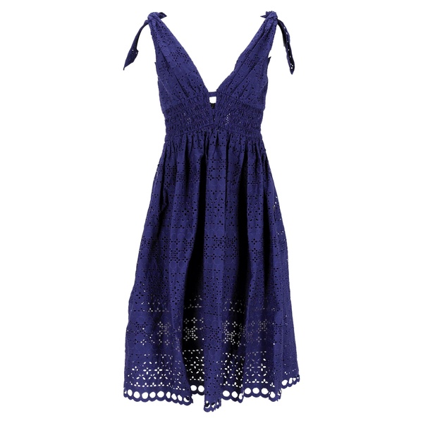 deep v-neck broderie-anglaise dress in navy blue cotton