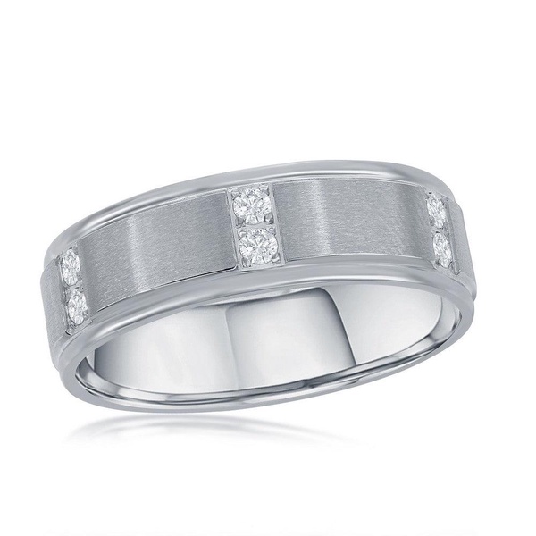stainless steel brushed and polished cz ring