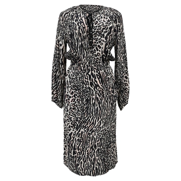 animal print midi long sleeve dress in multicolor viscose