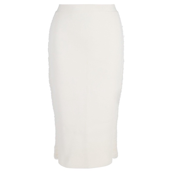 knitted pencil midi skirt in white cotton