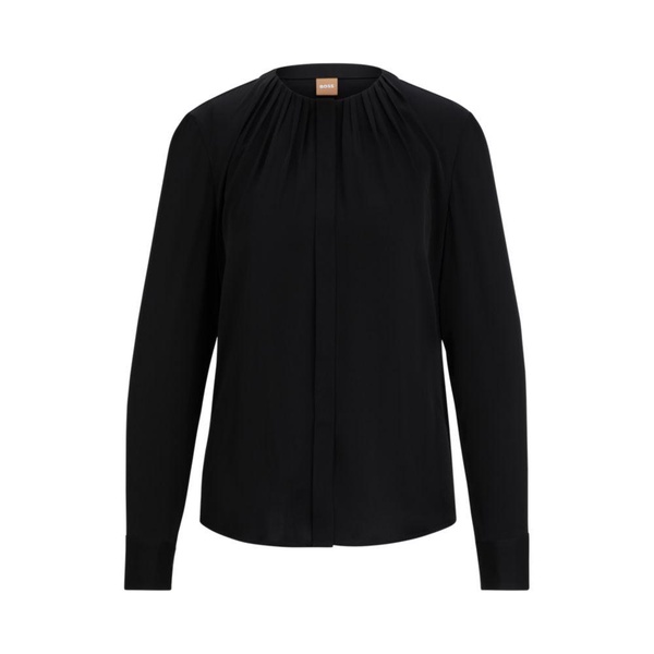 ruched-neck blouse in stretch-silk crepe de chine