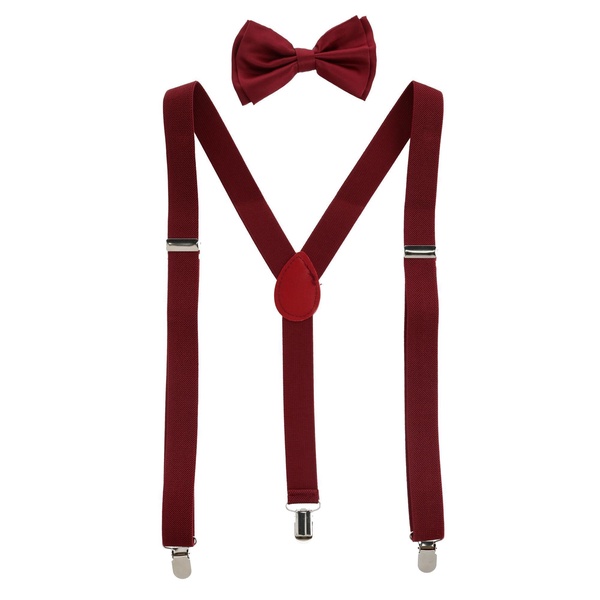 men's solid fashion color bow tie and suspender set