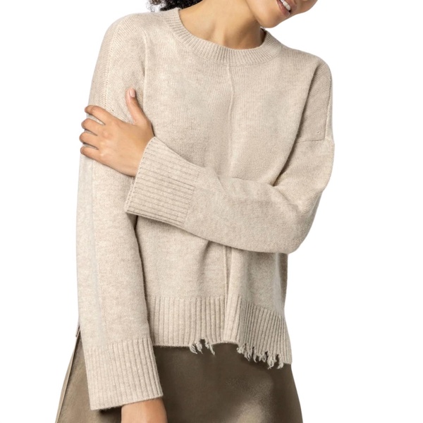 distressed crewneck sweater in husk