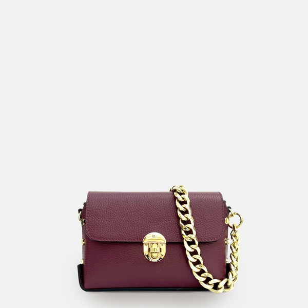 the bloxsome plum leather crossbody bag with gold chain strap