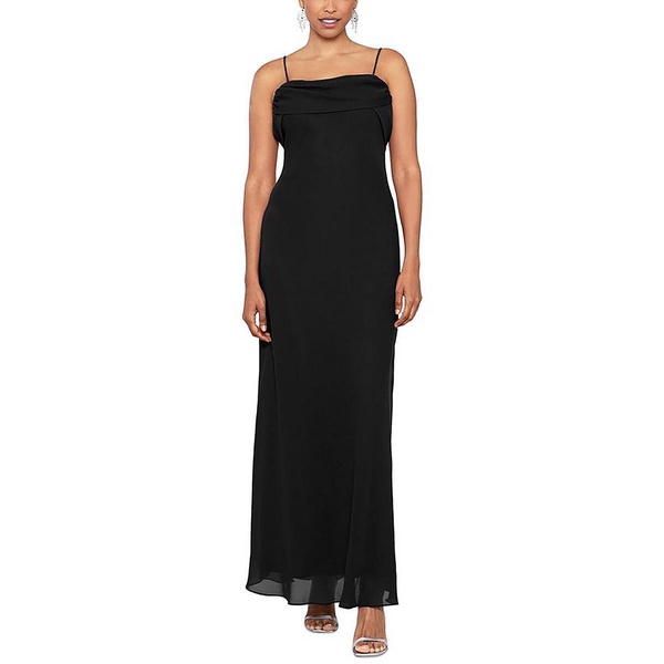 petites womens cowl neck spaghetti strap evening dress