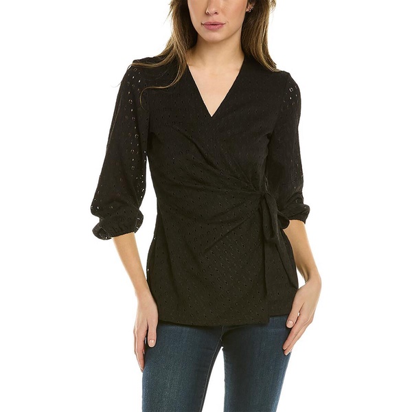 womens dot lace knit wrap top