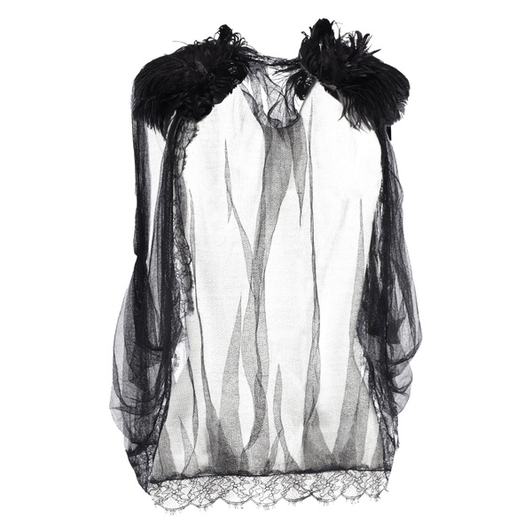 sheer vest in black silk tulle and feathers