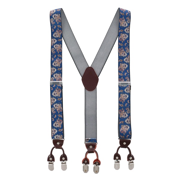 men's 1.375 inch wide paisley print double clip-end suspenders