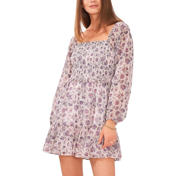 womens smocked bodice long sleeve babydoll dress