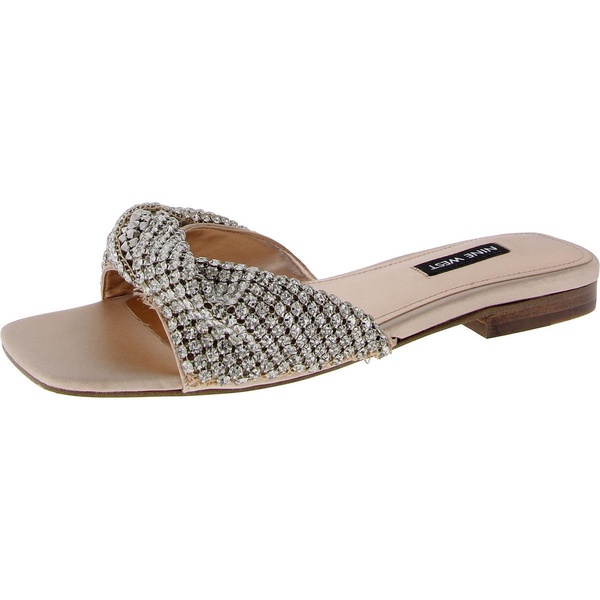 womens faux leather embellished slide sandals
