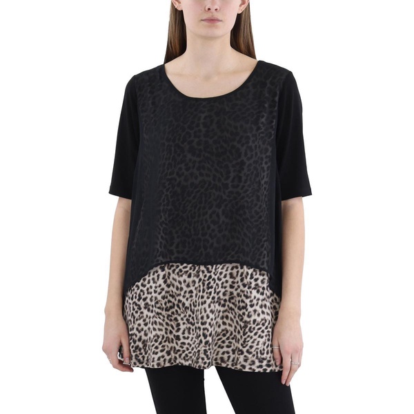 womens animal print layered pullover top