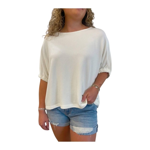rib knit cuff blouse in off white