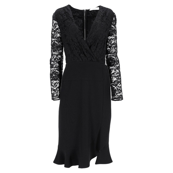 lace detail knee-length ruffled dress in black triacetate