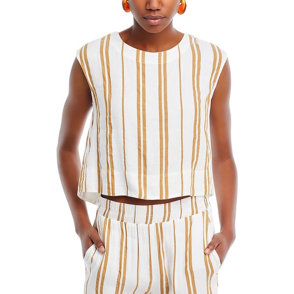 womens striped linen button-down top
