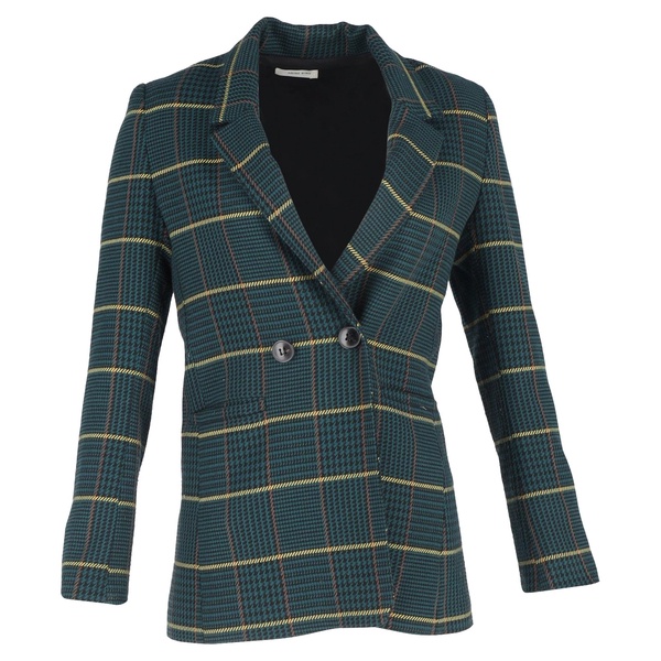 houndstooth double-breasted blazer in green polyester