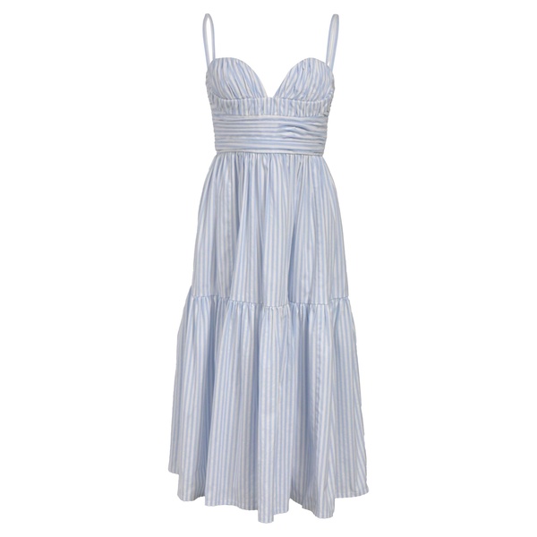 midi spaghetti strap tiered dress in light blue cotton