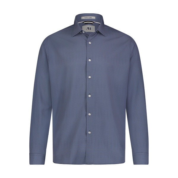 black grey navy geo print hidden button down long sleeve shirt
