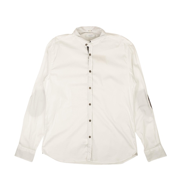 cotton blend casual shirt with elbow patch - white/dark brown