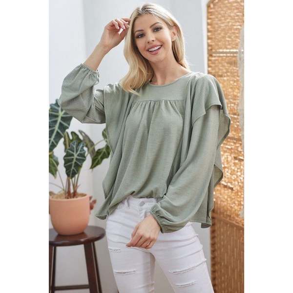 draped ruffle longsleeve top
