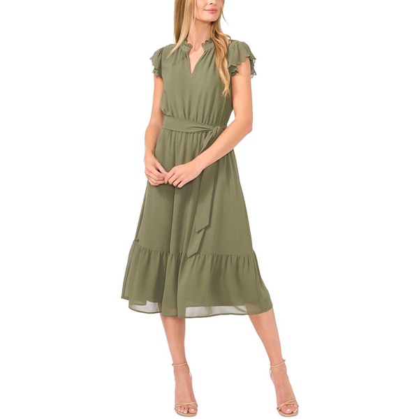 womens ruffled polyester midi dress