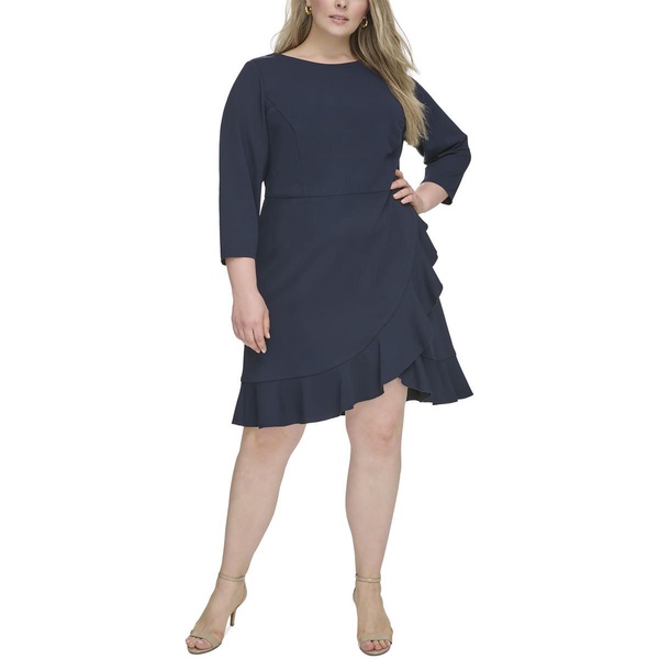 plus womens ruffled knee length shift dress
