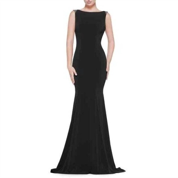 taffeta satin ball embellished gown in black