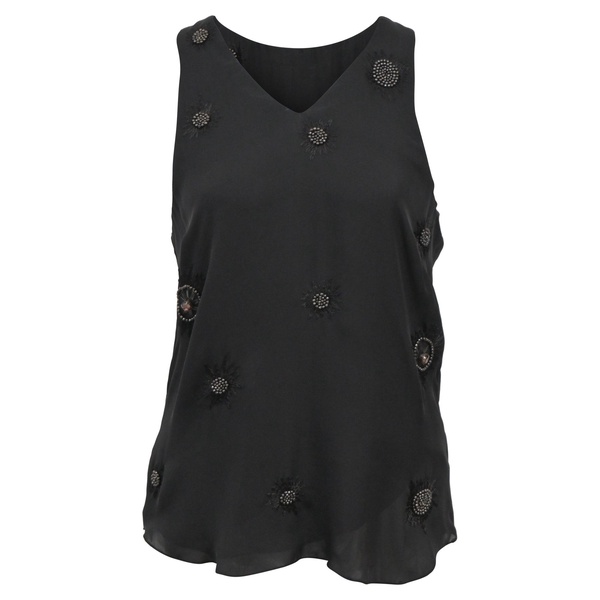 beaded embroidered sleeveless top in black silk