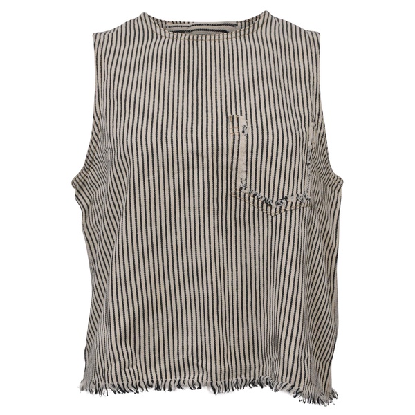 denim pinstripe crop top in white cotton