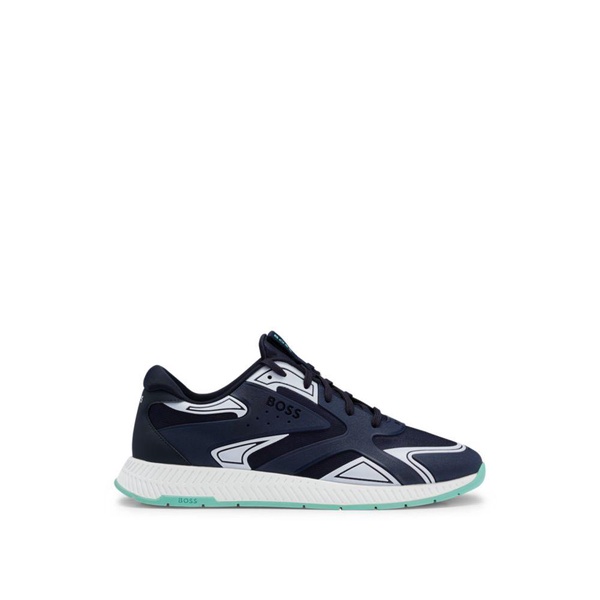 mixed-material lace-up trainers with tonal branding