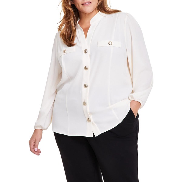 plus womens embellished polyester button-down top
