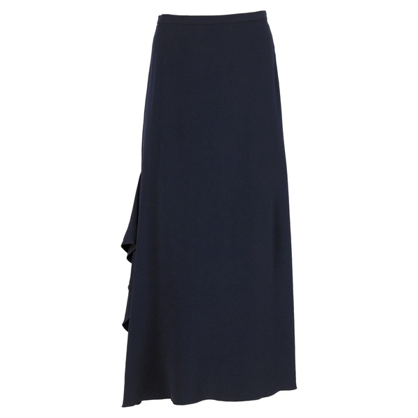ruffled maxi skirt in navy blue wool