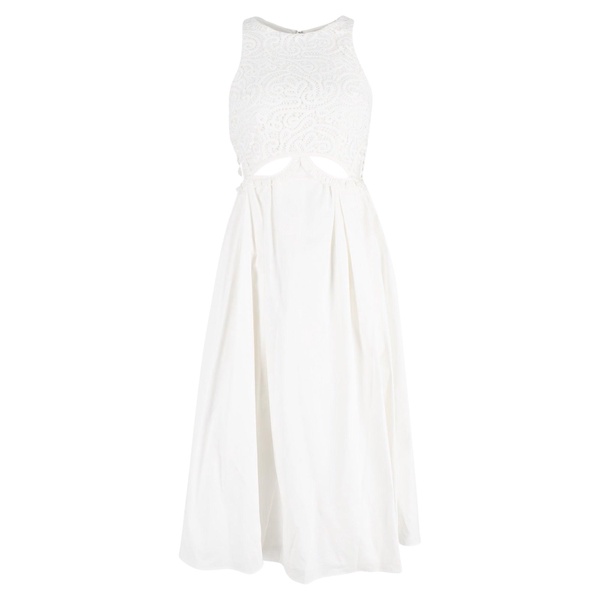 lace-trimmed cutout maxi dress in white cotton