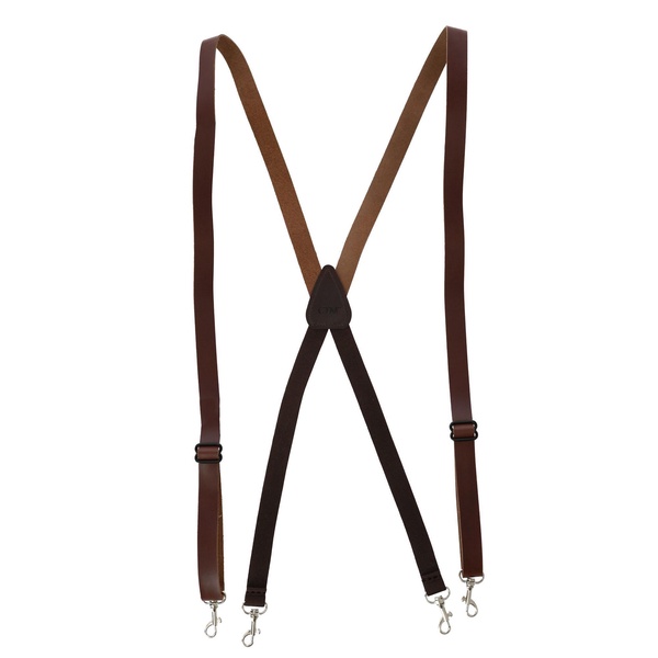 men's smooth coated leather slim width suspenders with metal swivel hook ends