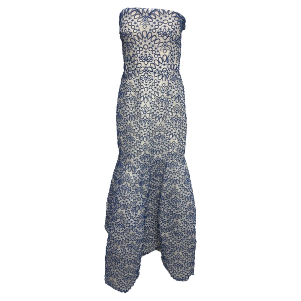 couture strapless gown in blue silk