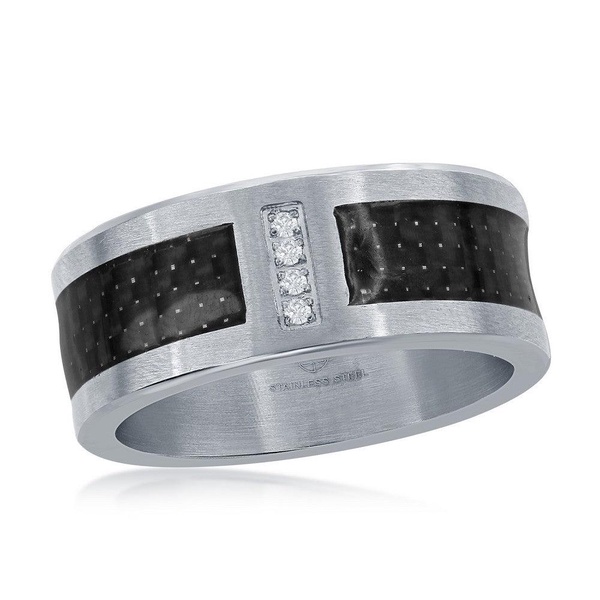 stainless steel black carbon fiber cz ring