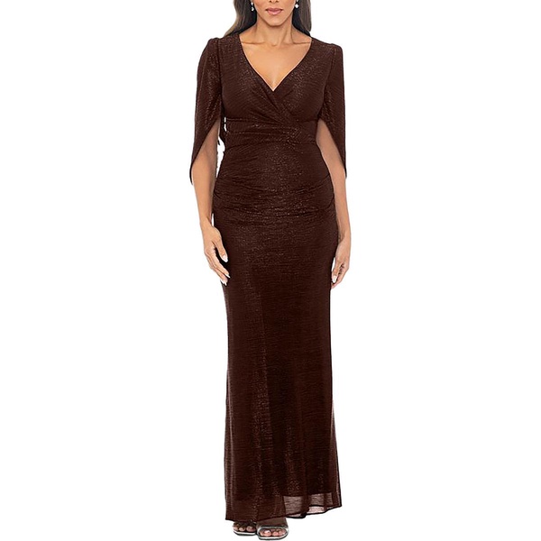 petites womens metallic long evening dress
