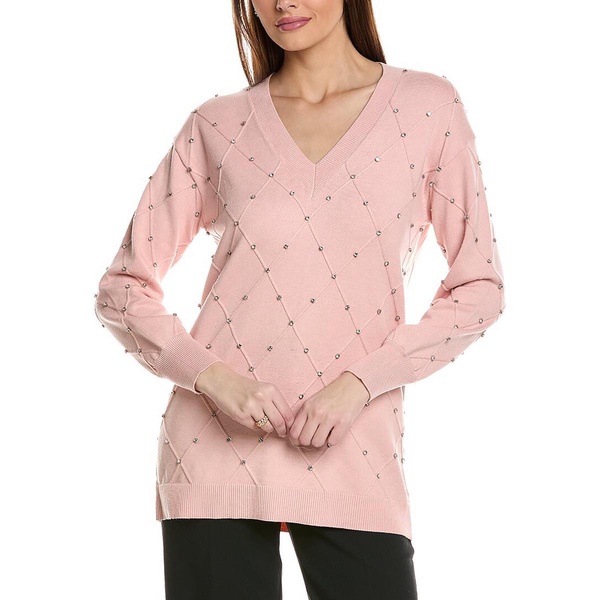 womens jeweled viscose v-neck sweater